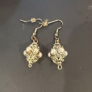 Silver plate and faux pearl Dangle Earrings